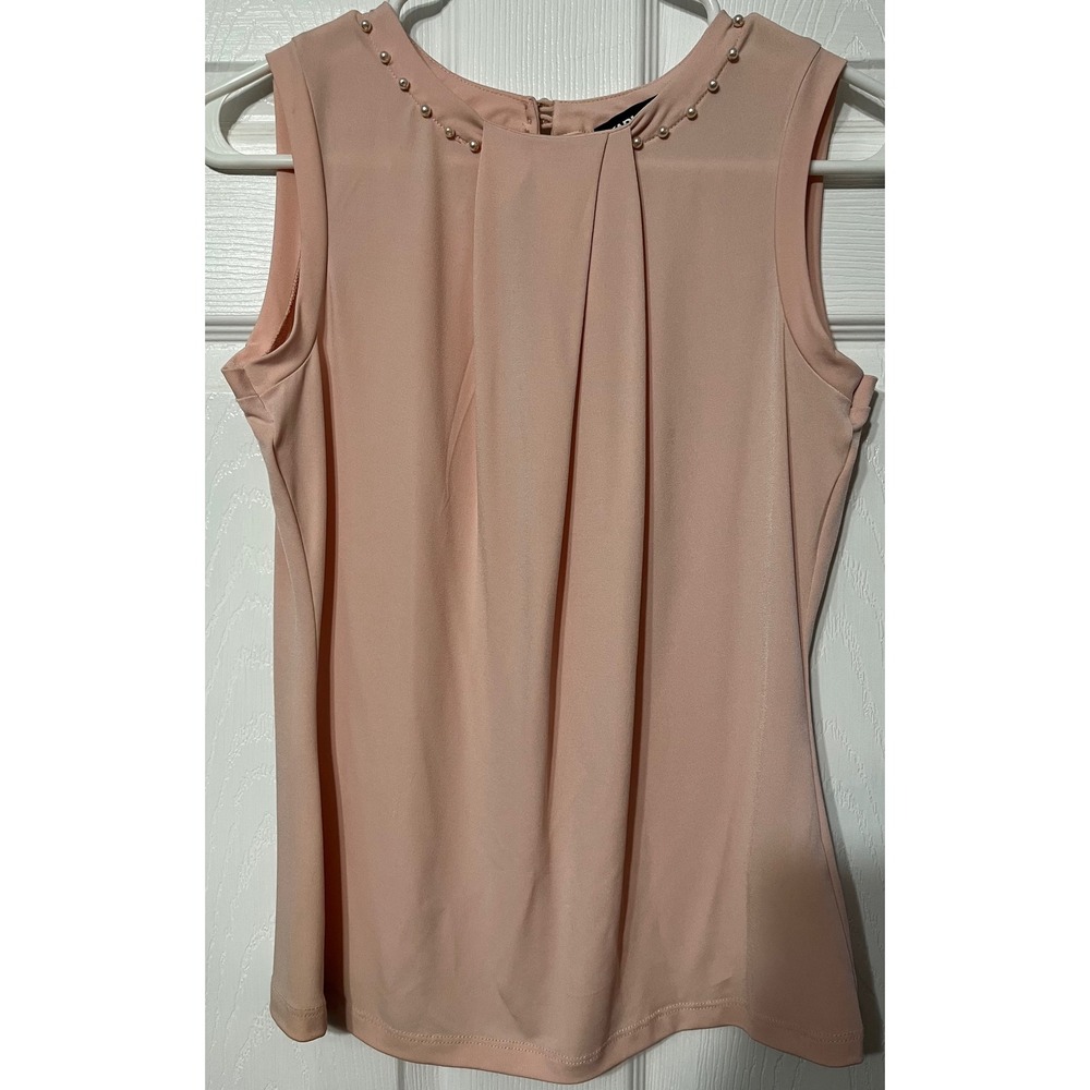 Karl Lagerfeld Paris Womens‎ Pearl Neck Pleated Sleeveless Blouse Blush Pink XS